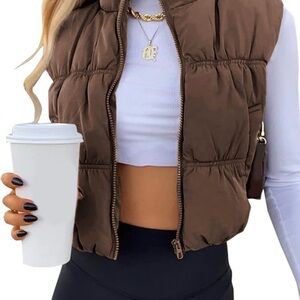 Brown Puffer Vest - Plus Size 2X